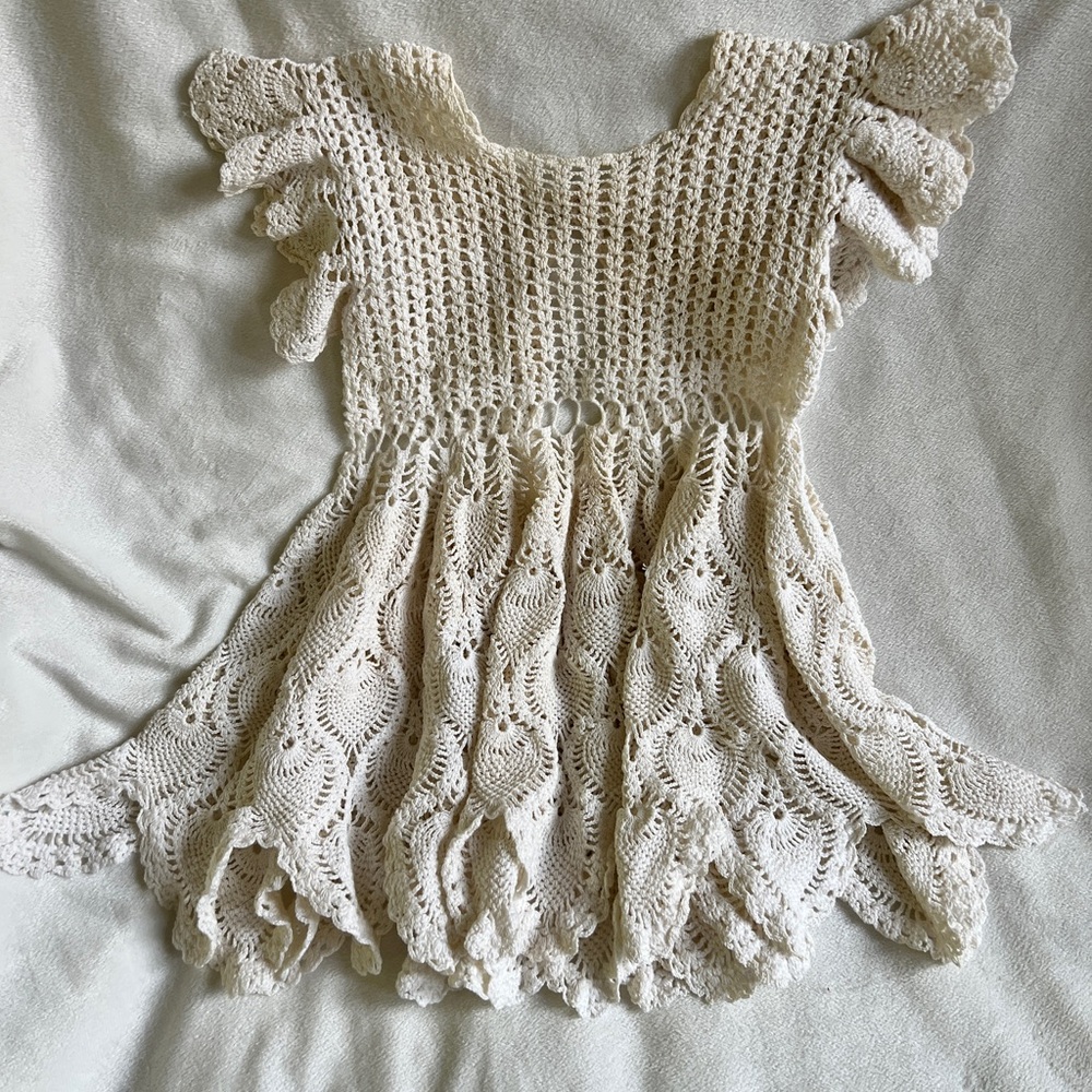 Baby Girl Crochet Dress/ cover up with Ruffled Sleeves
